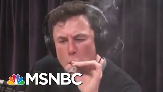 Tesla CEO Elon Musk Smokes Weed During Joe Rogan Podcast Interview  Velshi amp Ruhle  MSNBC [upl. by Tarton]