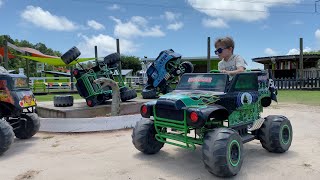 Riding Monster Trucks Diggers Dungeon in OBX [upl. by Aokek]