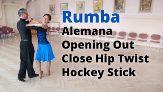 Rumba Basic Lesson  Alemana Opening Out Hip Twist Hockey Stick [upl. by Analram346]