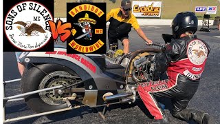 SONS OF SILENCE VS BANDIDOS MC IN NITRO HARLEY PRO FUEL DRAG BIKE RACE FULL MAN CUP EVENT [upl. by Charmian]