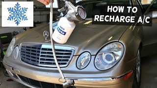 MERCEDES W211 HOW TO RECHARGE THE AIR CONDITIONER AC E320 [upl. by Geddes]