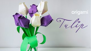 🌷 Origami Tulip 🌷  Easy way to make a Tulip flower [upl. by Ellehcor]