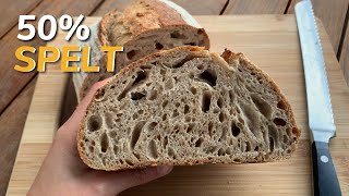 How to Make Spelt Sourdough  50 Whole Grain Spelt [upl. by Akimrehs]