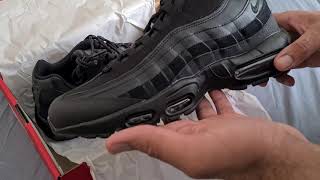 Nike Air Max 95 Triple Black Leather Unboxing and Review  Nike Air Max 95 Essential [upl. by Lilias]