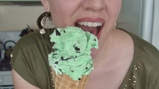 SassEsnacks ASMR Mint N Chip Ice Cream Cone  Eating Sounds [upl. by Maxa]