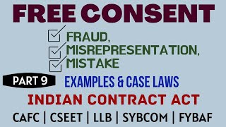 Fraud  Misrepresentation  Mistake  Free Consent  Indian Contract Act  Caselaws  Example [upl. by Johansen272]