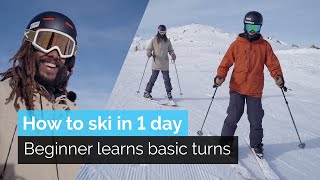 How to Ski in One Day  Beginner Learns Basic Turns [upl. by Barsky591]