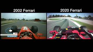 F1 2002 Ferrari vs 2020 Ferrari  Barcelona [upl. by Sesmar216]