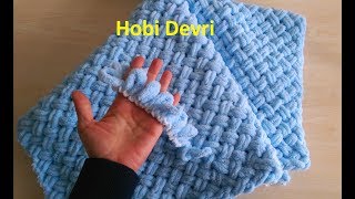 Making Easy Baby Blanket with FingerAlize Puffy İpi Sepet Hasır Örgü Bebek Battaniyesi Yapımı [upl. by Lowson]