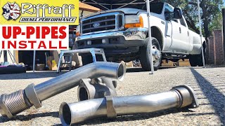 2001 F350 73  RiffRaff UpPipes Install  Stock up pipes leaking and falling apart JUNK SP [upl. by Peterman]