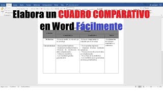 CÓMO HACER UN CUADRO COMPARATIVO EN WORD FÁCILMENTE [upl. by Ettelliw843]