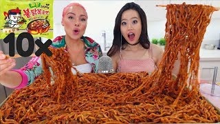 10 PACKS SPICY NUCLEAR BLACK BEAN NOODLES CHALLENGE  MUKBANG [upl. by Ainslee]