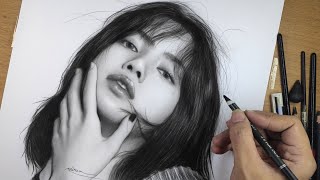 Realistic Portrait Drawing  LISA BLACKPINK  with Charcoal Pencil [upl. by Server122]