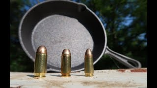 9mm vs 40 Cal vs 45 ACP  Cast Iron Skillets [upl. by Sema]