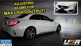 Max Lightbeam Output  How to adjust aim headlights on 2015 Mercedes C300 W205 [upl. by Anirbac160]