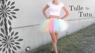 NO SEW TUTU  Tulle Skirt How To  Halloween Costume DIY  SoCraftastic [upl. by Corliss]