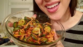 SassEsnacks ASMR  Cucumber Kimchi  Bulgogi  Soju  Eating Sounds [upl. by Ayatan731]