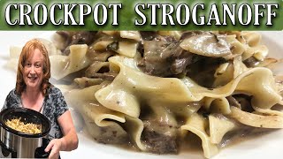 CROCKPOT CREAMY BEEF STROGANOFF RECIPE USING A ROAST [upl. by Denice]