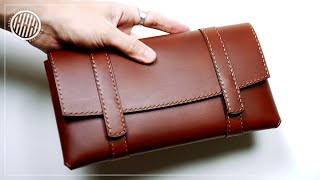 Making a simple leather clutch bag  Leather craft DIY [upl. by Aciretehs694]