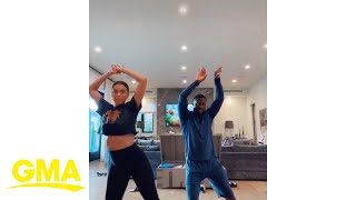 Kevin Hart and Eniko Parrish dance to ‘Thriller’ for a fun quarantine date night l GMA Digital [upl. by Anilos254]